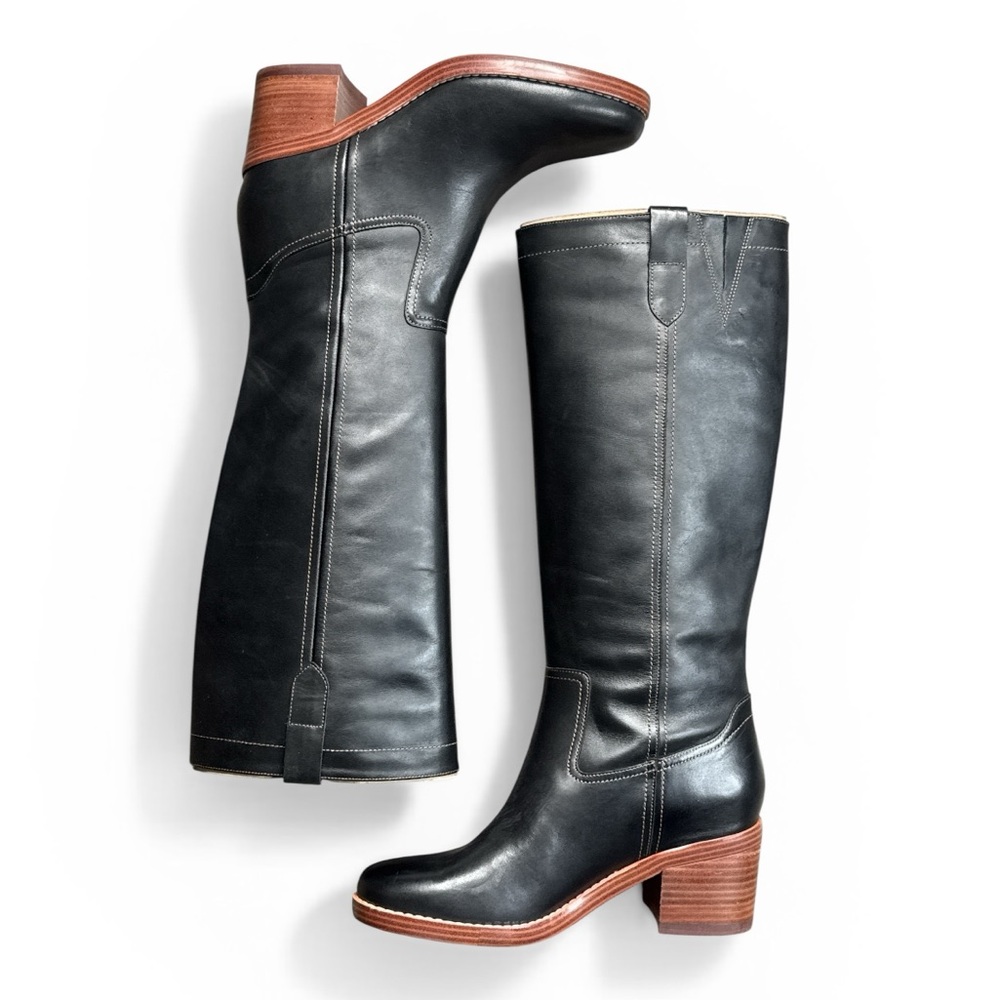 NINE WEST HECEE BLACK LEATHER KNEE-HIGH BOOTS VINTAGE CAMPUS STYLE **NIB** - Picture 14 of 16